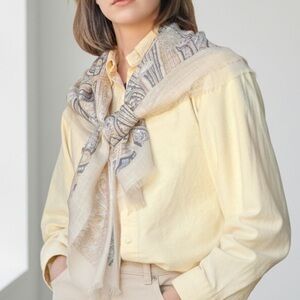 Vintage 90s Elegant Wool Scarf Neutral Minimalist Beige Boho Shawl Japan